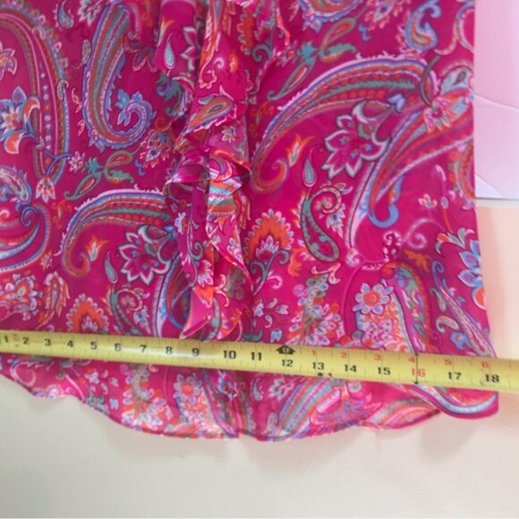 CHAPS Ralph Lauren Sheer Paisley Print Ruffle Flutter Sleeves Button Blouse 8 - Picture 15 of 16